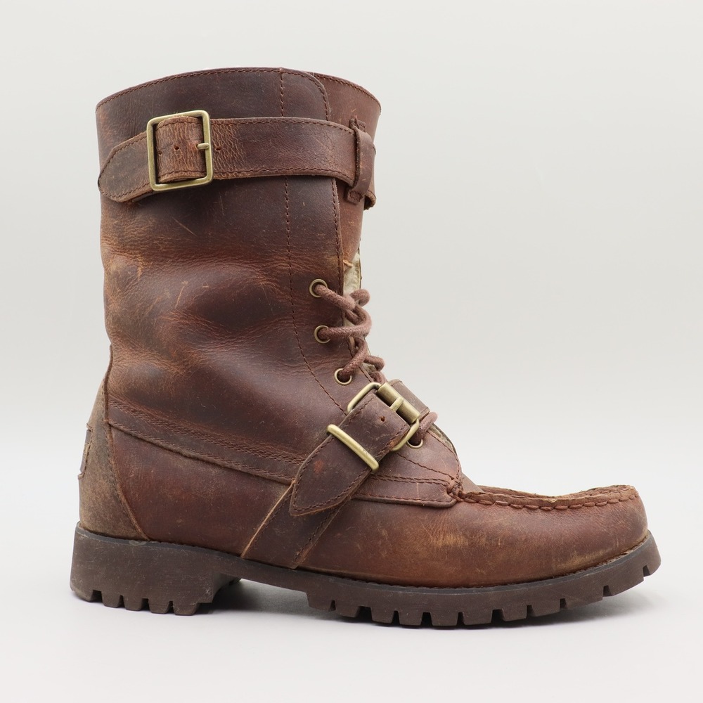 Lauren Ralph Lauren Zacha Brown Leather Shearling Lined Combat Moto Boots 8B